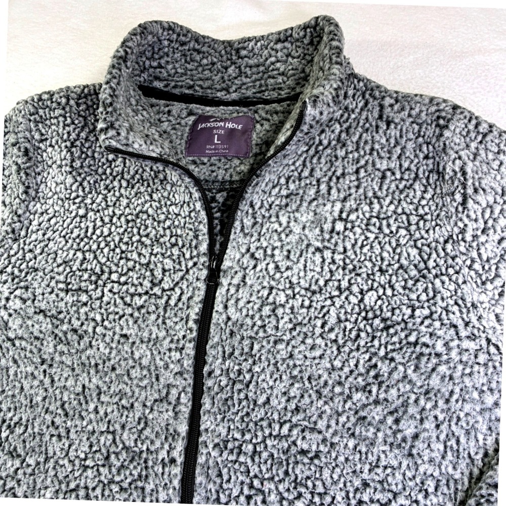 Jackson Hole Mens Gray Sherpa Fleece Full Zip Jacket Size L RN113591